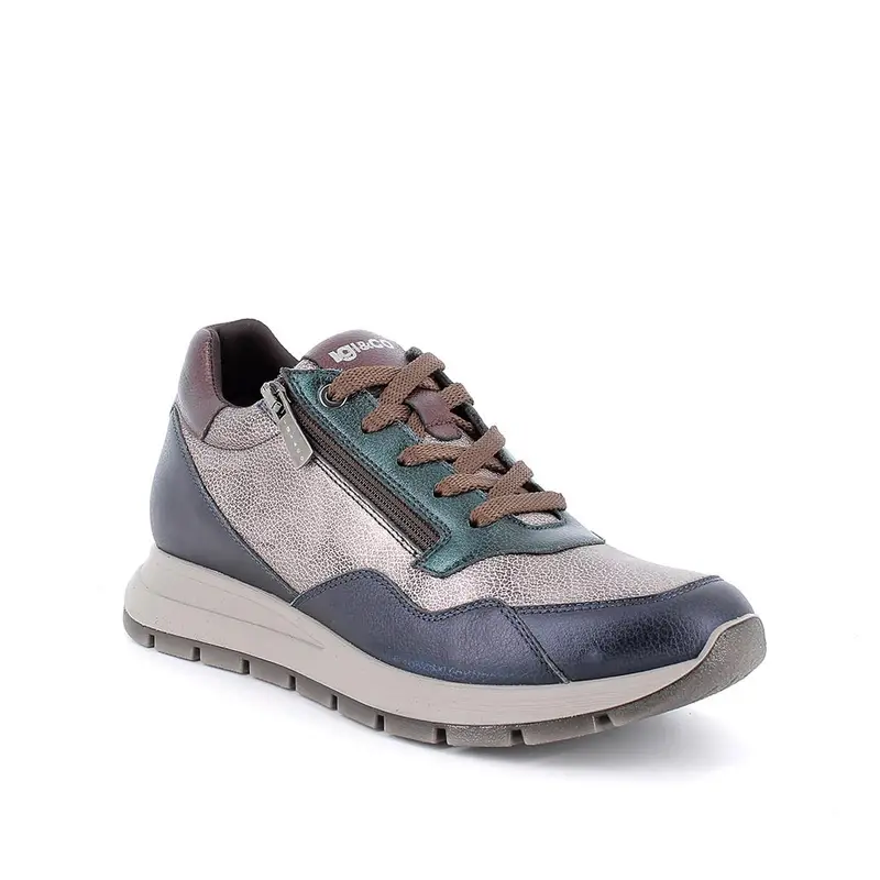 Sneakers da donna platino e blu con zip miniatura 2