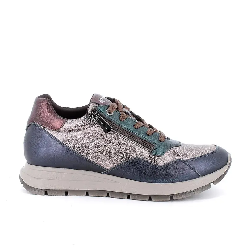 Sneakers da donna platino e blu con zip