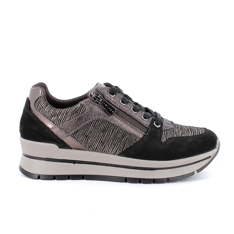 Sneakers da donna platino e nero con zip