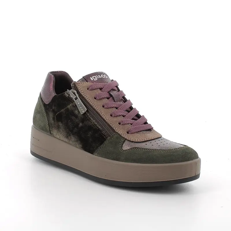 Sneakers da donna verde con zip miniatura 2