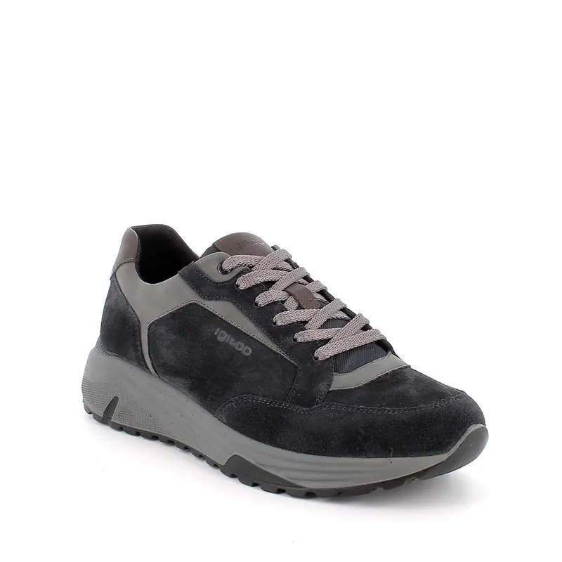 Sneakers da uomo blu con lacci miniatura 2