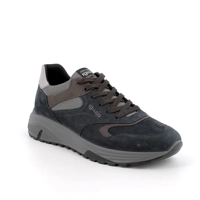 Sneakers da uomo blu con lacci miniatura 2