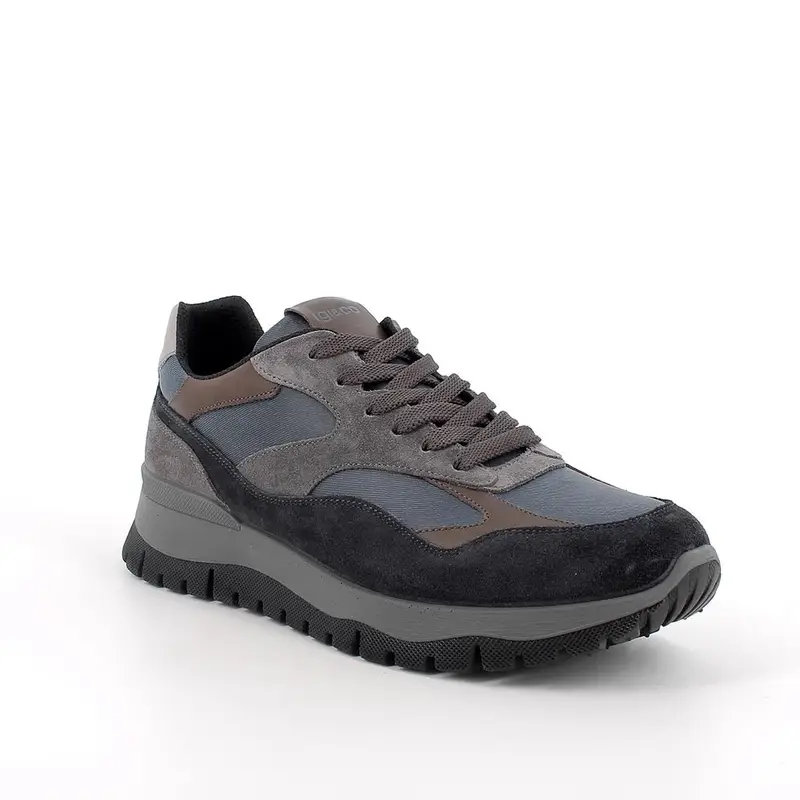 Sneakers da uomo blu con lacci miniatura 2