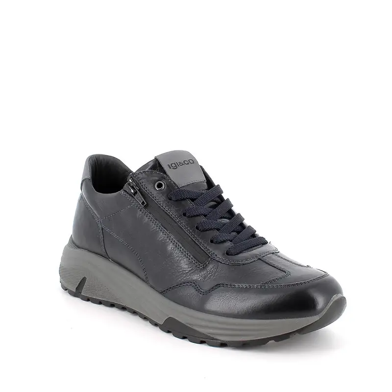 Sneakers da uomo blu con zip miniatura 2