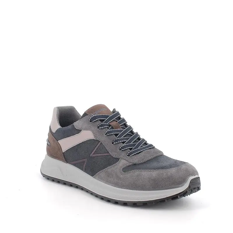 Sneakers da uomo blu e grigio con lacci miniatura 2