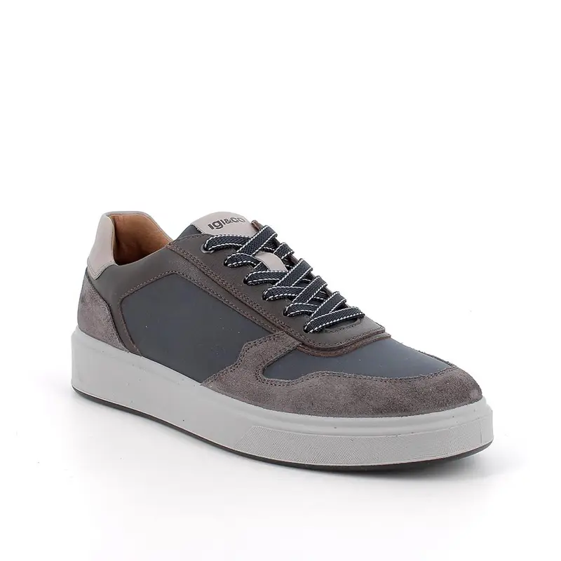 Sneakers da uomo grigio e blu con lacci miniatura 2