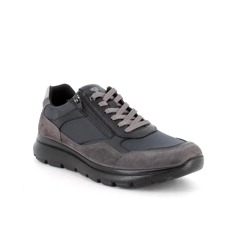 Sneakers da uomo grigio e blu con zip miniatura 2
