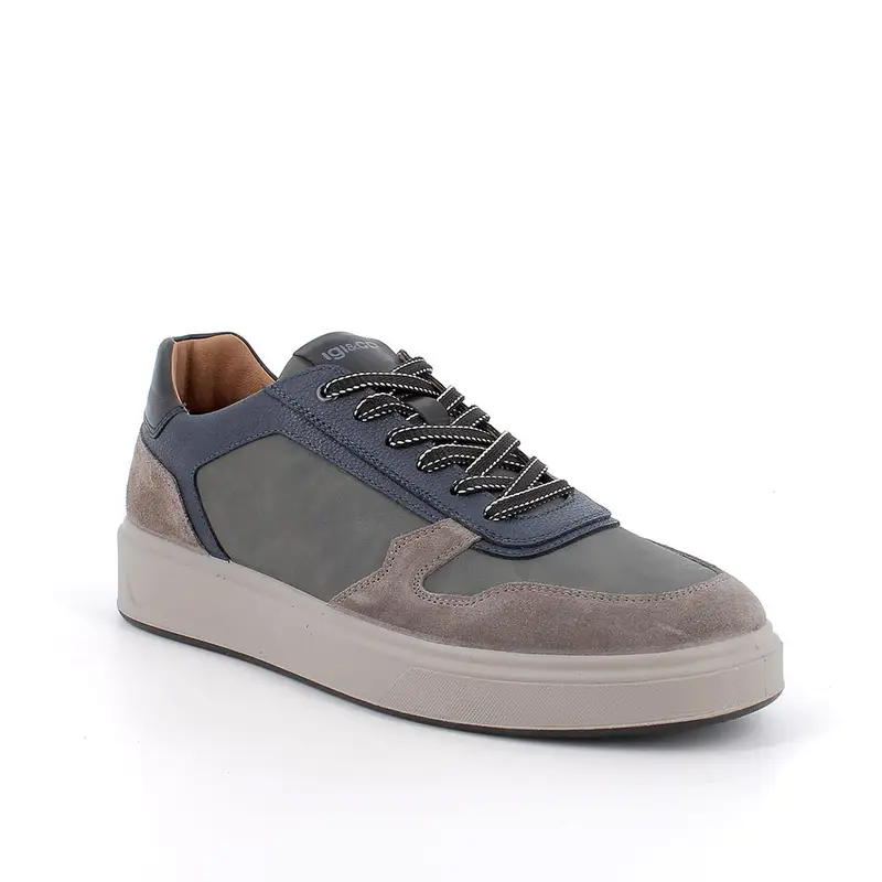 Sneakers da uomo grigio e marrone con lacci miniatura 2