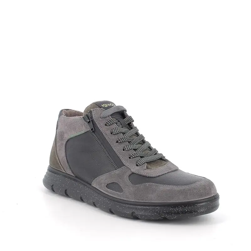 Sneakers da uomo grigio e nero con zip miniatura 2