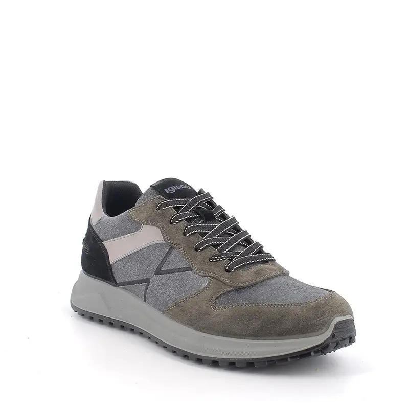 Sneakers da uomo grigio e verde con lacci miniatura 2