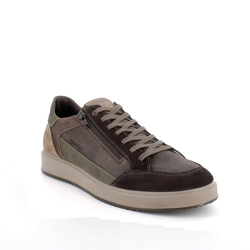 Sneakers da uomo marrone con zip miniatura 2