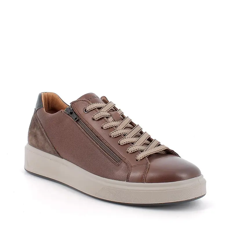 Sneakers da uomo marrone con zip miniatura 2