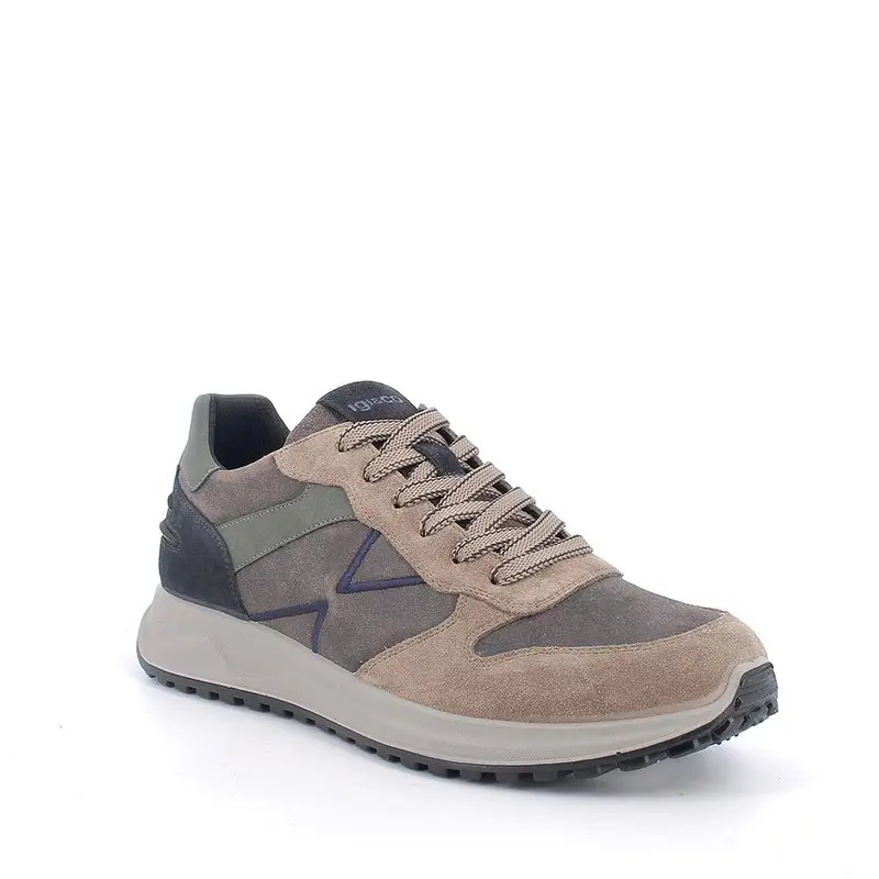 Sneakers da uomo marrone e beige con lacci miniatura 2