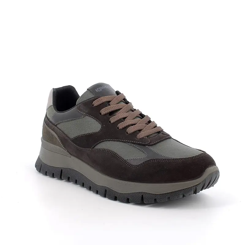 Sneakers da uomo marrone e verde con lacci miniatura 2