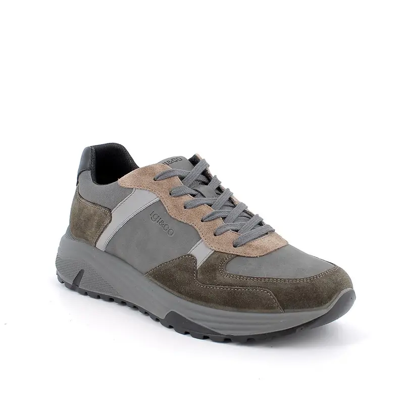 Sneakers da uomo verde e grigio con lacci miniatura 2