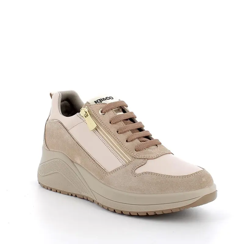 Sneakers gore-tex con zeppa da donna beige con zip miniatura 2