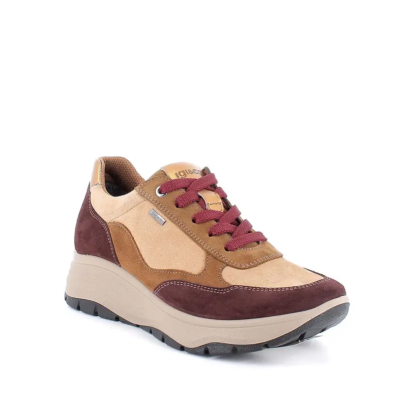 Sneakers gore-tex con zeppa da donna marrone e bordò con lacci miniatura 2