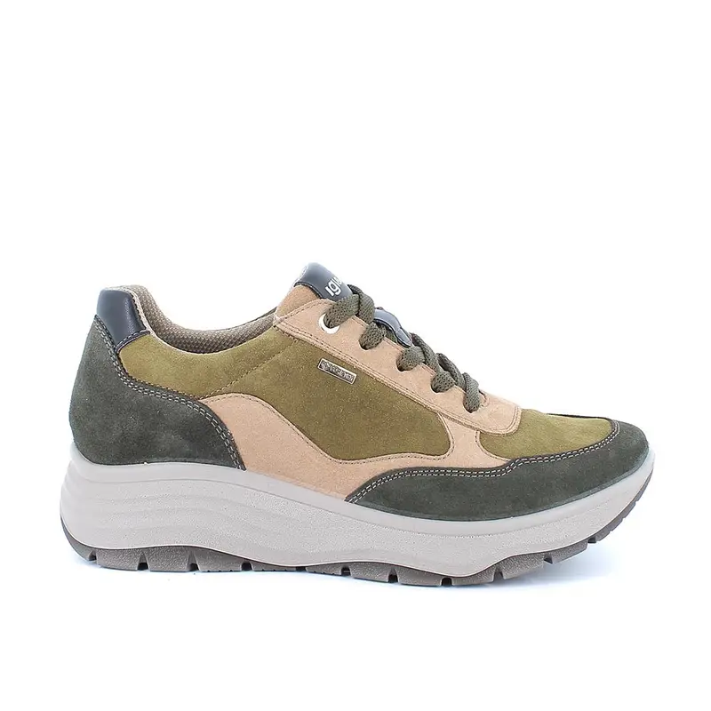 Sneakers gore-tex con zeppa da donna verde con lacci