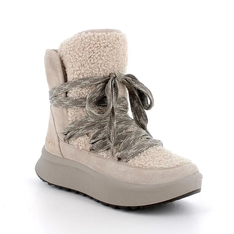 Stivaletti con zeppa da donna beige con lacci miniatura 2