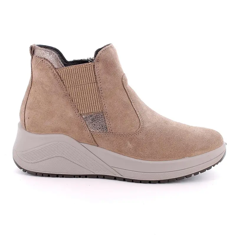 Stivaletti con zeppa da donna beige con zip