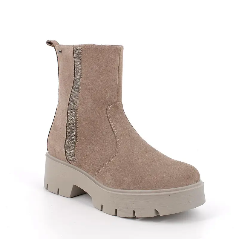 Stivaletti da donna beige con zip miniatura 2