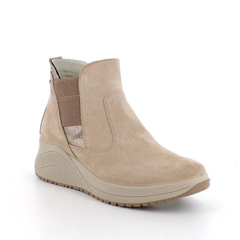 Stivaletti gore-tex con zeppa da donna beige con zip miniatura 2