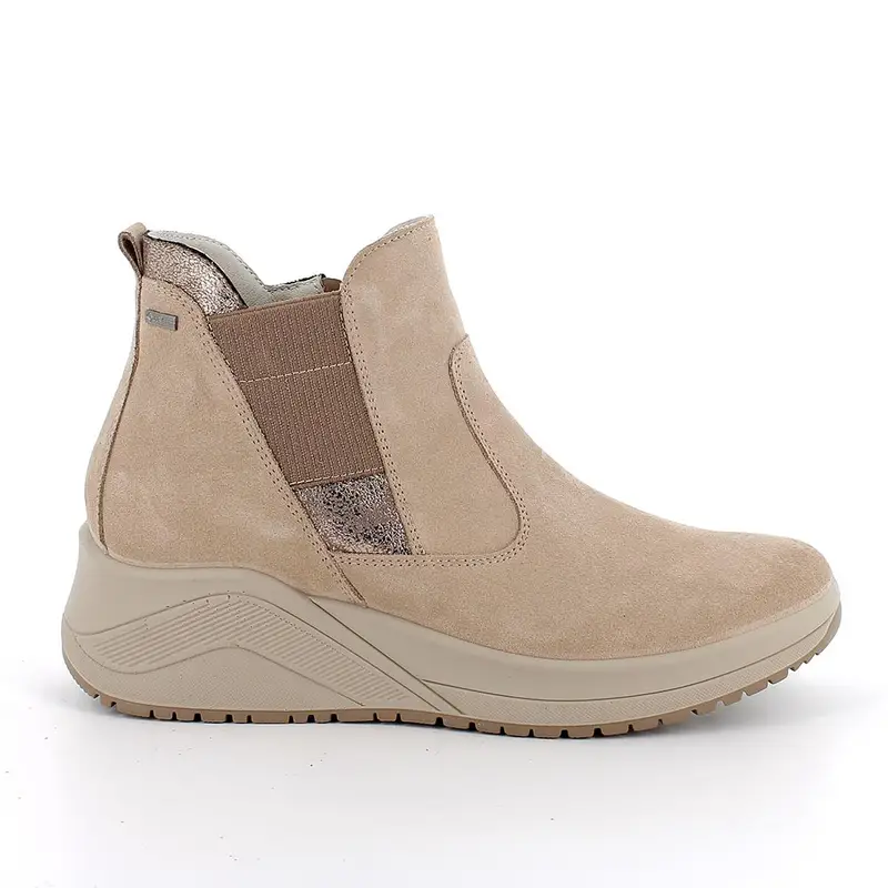 Stivaletti gore-tex con zeppa da donna beige con zip