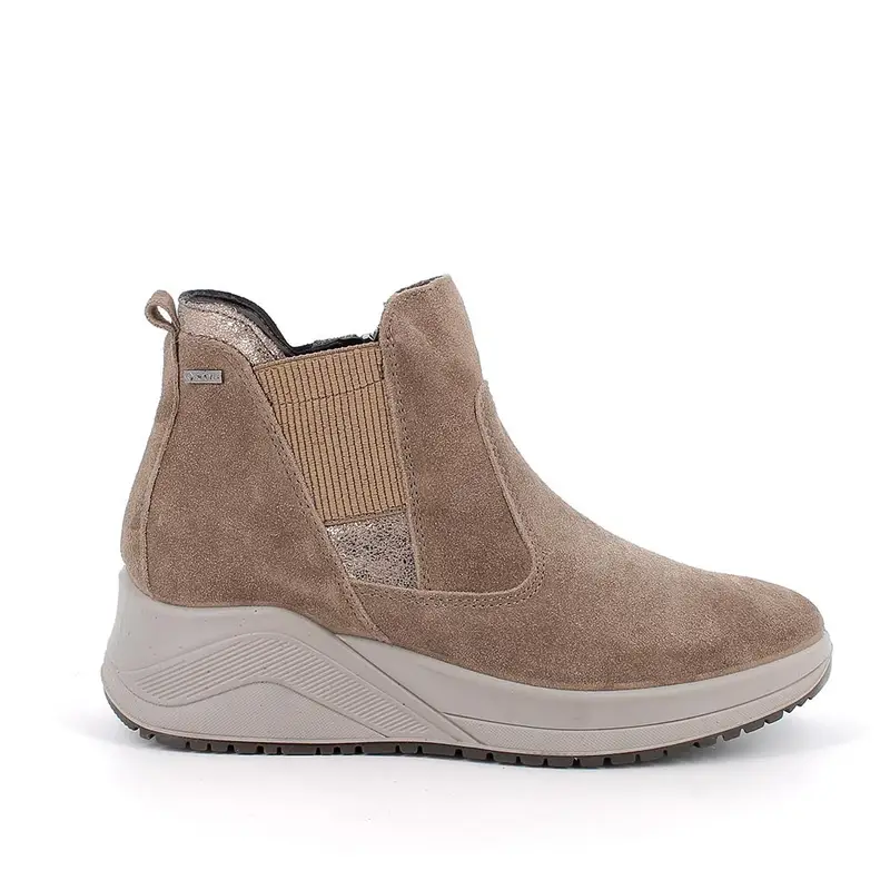 Stivaletti gore-tex con zeppa da donna beige con zip