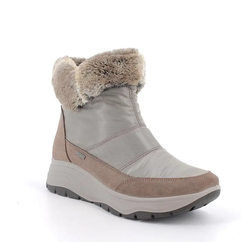 Stivaletti gore-tex con zeppa da donna beige con zip miniatura 2