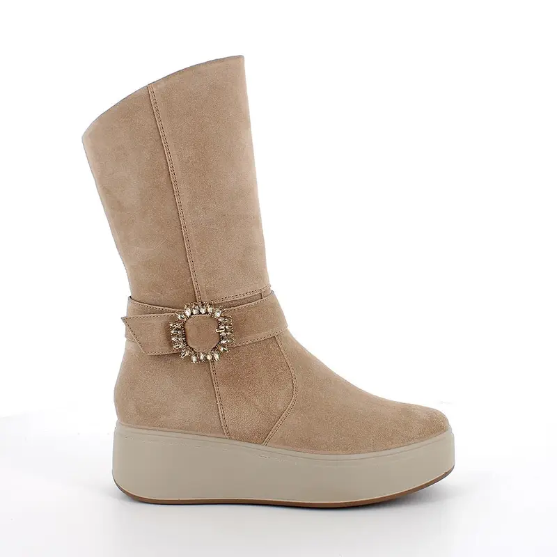 Stivali con zeppa da donna beige con zip