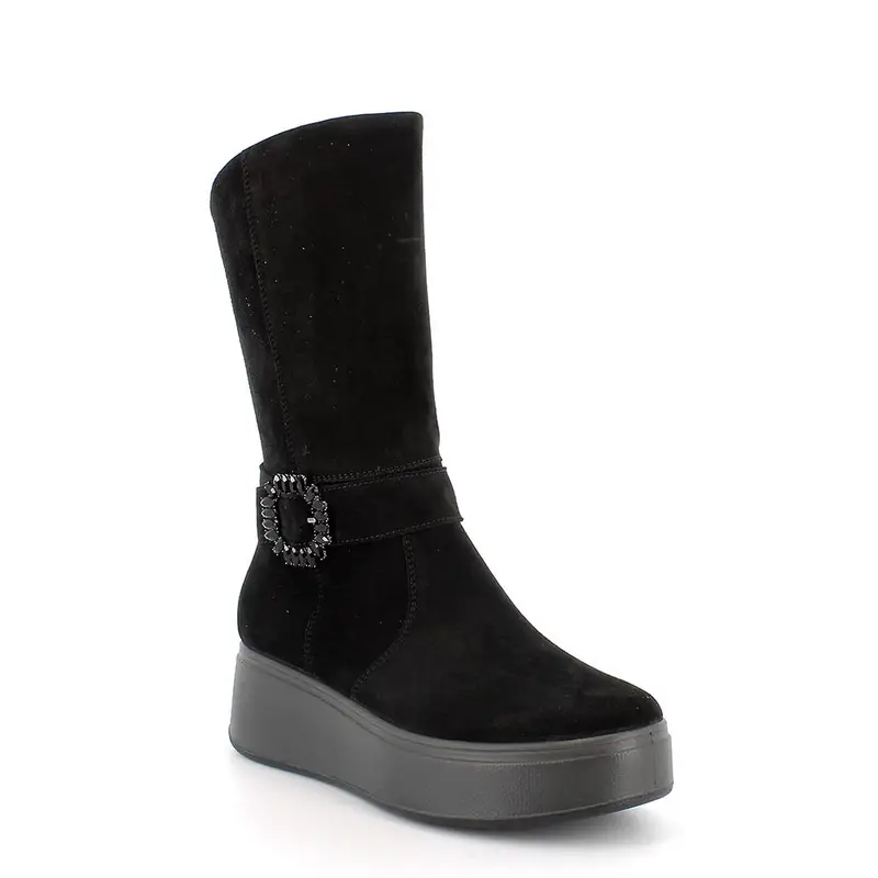 Stivali con zeppa da donna nero con zip miniatura 2