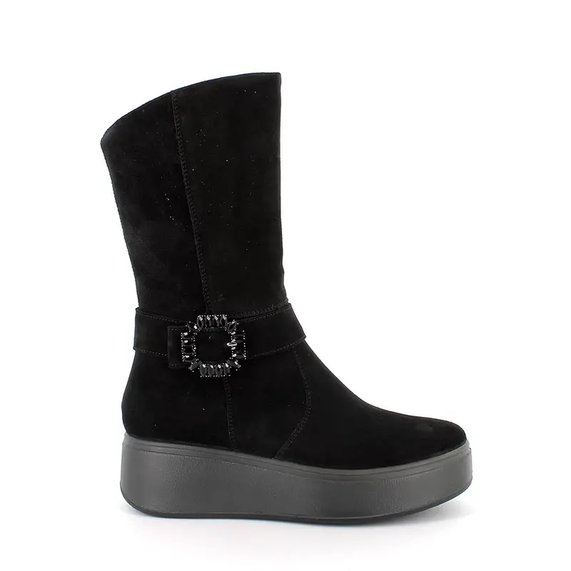 Stivali con zeppa da donna nero con zip