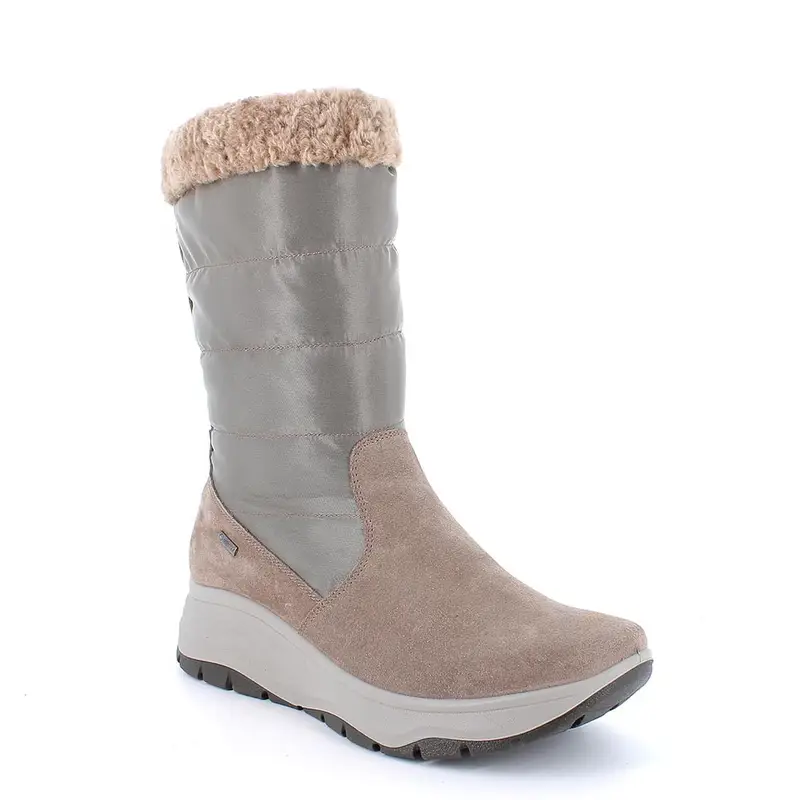 Stivali gore-tex con zeppa da donna beige con zip miniatura 2
