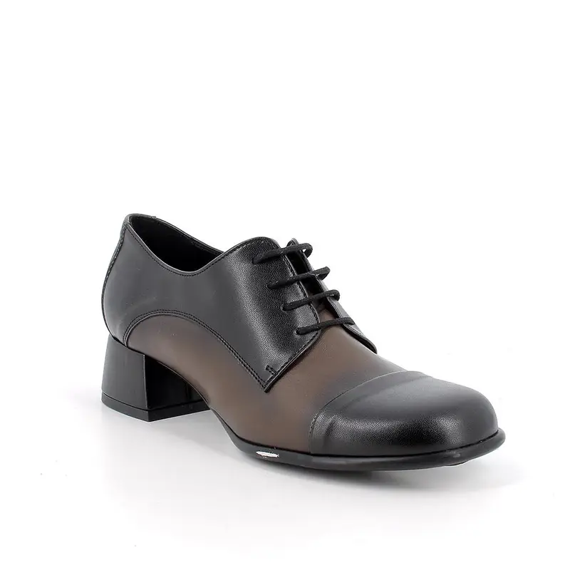 Stringate con tacco da donna marrone e nero con lacci miniatura 2
