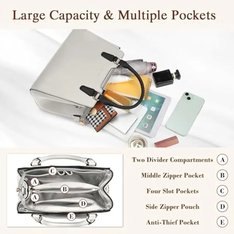 IGOLUMON Borsa Donna Borse in Pelle Borsa Mano Donna Grande Lavoro Tote Bag Università Tracolla Borsetta Tracolla Media Borsette a Spalla Firmate in Saldo Beige miniatura 2