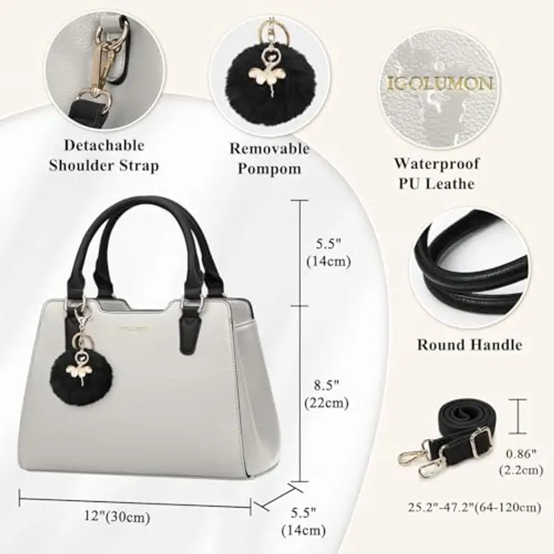 IGOLUMON Borsa Donna Borse in Pelle Borsa Mano Donna Grande Lavoro Tote Bag Università Tracolla Borsetta Tracolla Media Borsette a Spalla Firmate in Saldo Beige miniatura 3