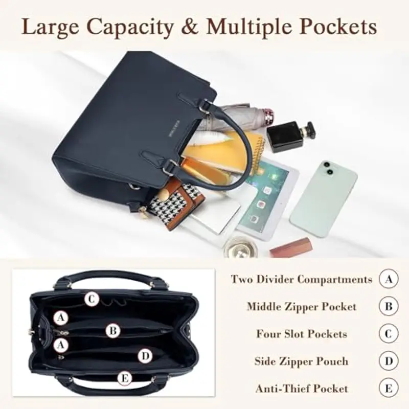 IGOLUMON Borsa Donna Borse in Pelle Borsa Mano Donna Grande Lavoro Tote Bag Università Tracolla Borsetta Tracolla Media Borsette a Spalla Firmate in Saldo Blu scuro miniatura 2