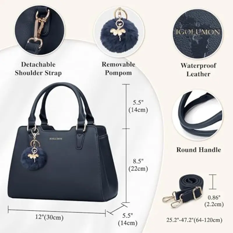 IGOLUMON Borsa Donna Borse in Pelle Borsa Mano Donna Grande Lavoro Tote Bag Università Tracolla Borsetta Tracolla Media Borsette a Spalla Firmate in Saldo Blu scuro miniatura 3