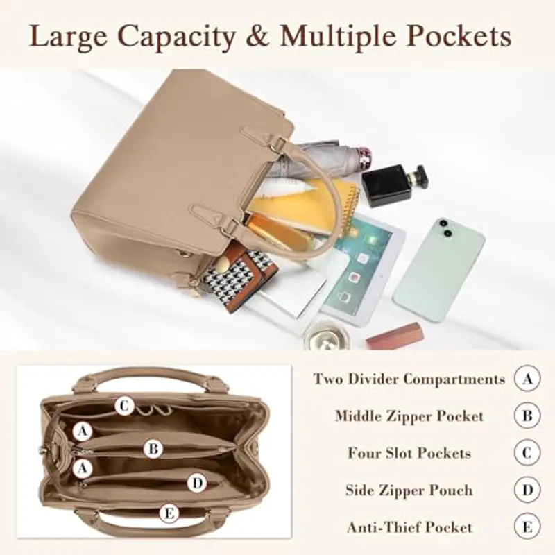 IGOLUMON Borsa Donna Borse in Pelle Borsa Mano Donna Grande Lavoro Tote Bag Università Tracolla Borsetta Tracolla Media Borsette a Spalla Firmate in Saldo Cachi miniatura 2