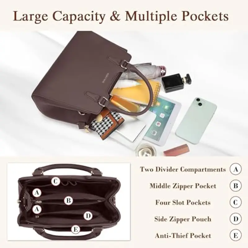 IGOLUMON Borsa Donna Borse in Pelle Borsa Mano Donna Grande Lavoro Tote Bag Università Tracolla Borsetta Tracolla Media Borsette a Spalla Firmate in Saldo Caffè miniatura 2