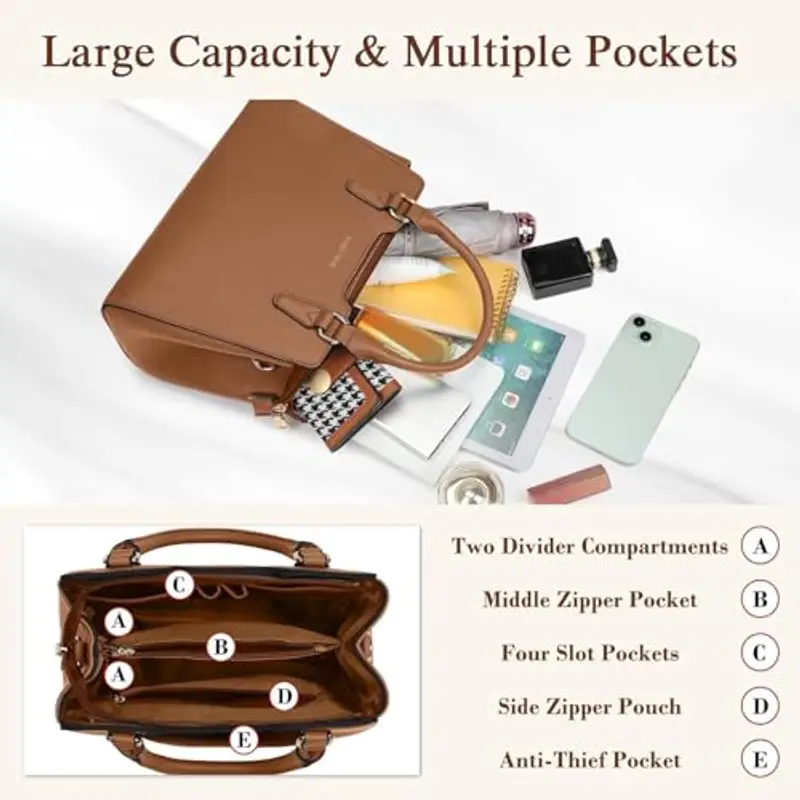 IGOLUMON Borsa Donna Borse in Pelle Borsa Mano Donna Grande Lavoro Tote Bag Università Tracolla Borsetta Tracolla Media Borsette a Spalla Firmate in Saldo Marrone miniatura 2