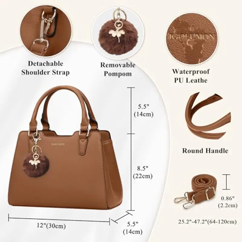 IGOLUMON Borsa Donna Borse in Pelle Borsa Mano Donna Grande Lavoro Tote Bag Università Tracolla Borsetta Tracolla Media Borsette a Spalla Firmate in Saldo Marrone miniatura 3