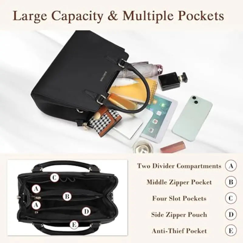 IGOLUMON Borsa Donna Borse in Pelle Borsa Mano Donna Grande Lavoro Tote Bag Università Tracolla Borsetta Tracolla Media Borsette a Spalla Firmate in Saldo Nero miniatura 2