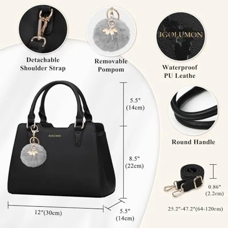 IGOLUMON Borsa Donna Borse in Pelle Borsa Mano Donna Grande Lavoro Tote Bag Università Tracolla Borsetta Tracolla Media Borsette a Spalla Firmate in Saldo Nero miniatura 3