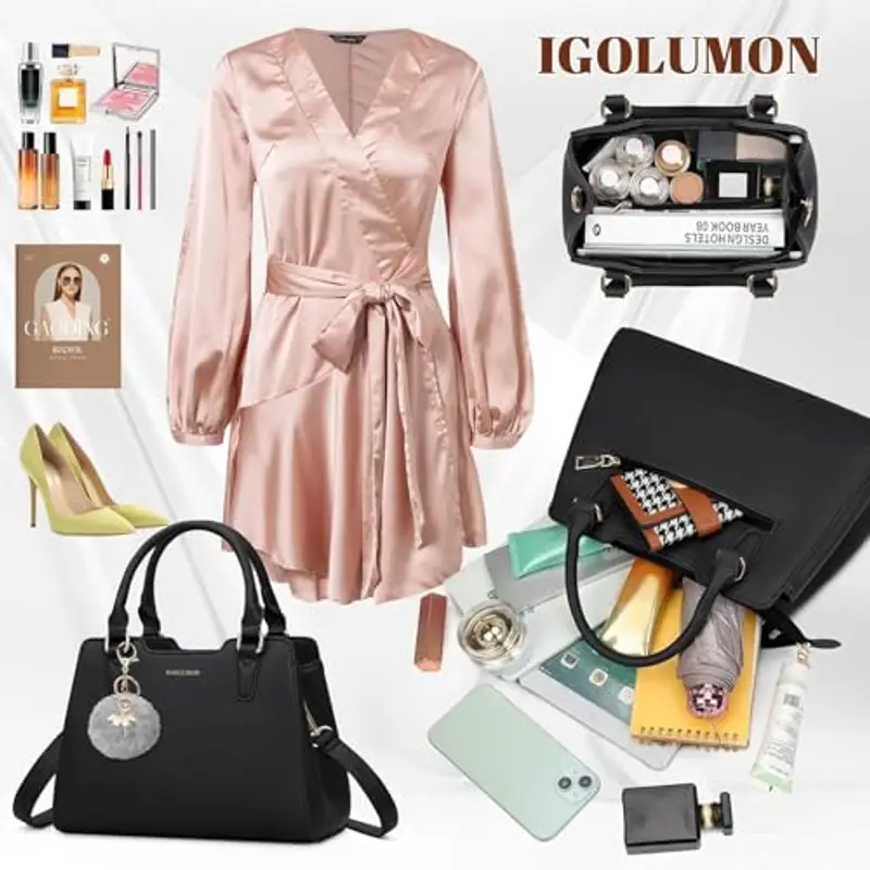 IGOLUMON Borsa Donna Borse in Pelle Borsa Mano Donna Grande Lavoro Tote Bag Università Tracolla Borsetta Tracolla Media Borsette a Spalla Firmate in Saldo Nero miniatura 5