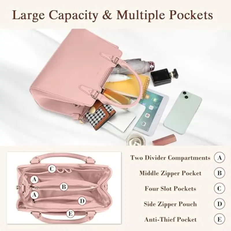 IGOLUMON Borsa Donna Borse in Pelle Borsa Mano Donna Grande Lavoro Tote Bag Università Tracolla Borsetta Tracolla Media Borsette a Spalla Firmate in Saldo Rosa miniatura 2