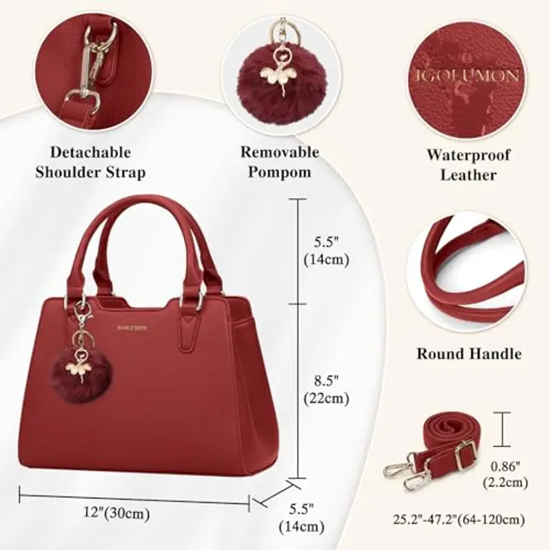 IGOLUMON Borsa Donna Borse in Pelle Borsa Mano Donna Grande Lavoro Tote Bag Università Tracolla Borsetta Tracolla Media Borsette a Spalla Firmate in Saldo Rosso miniatura 3