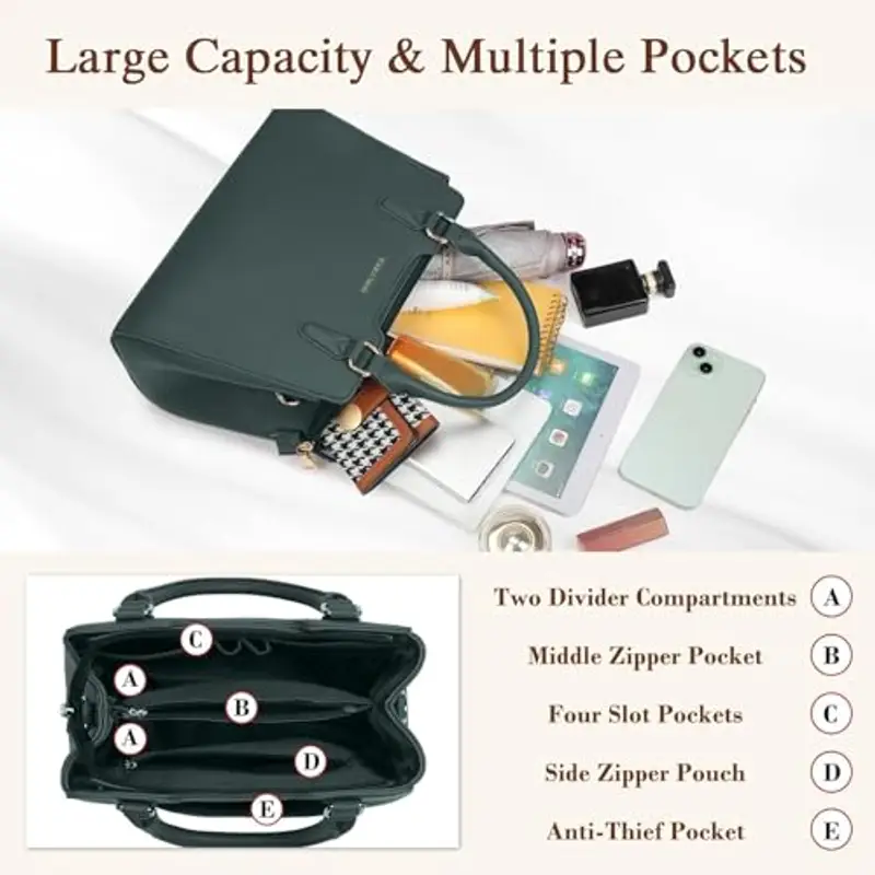 IGOLUMON Borsa Donna Borse in Pelle Borsa Mano Donna Grande Lavoro Tote Bag Università Tracolla Borsetta Tracolla Media Borsette a Spalla Firmate in Saldo Verde miniatura 2