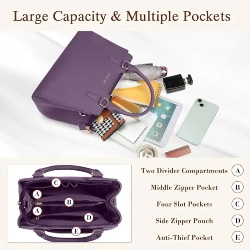 IGOLUMON Borsa Donna Borse in Pelle Borsa Mano Donna Grande Lavoro Tote Bag Università Tracolla Borsetta Tracolla Media Borsette a Spalla Firmate in Saldo Viola miniatura 2