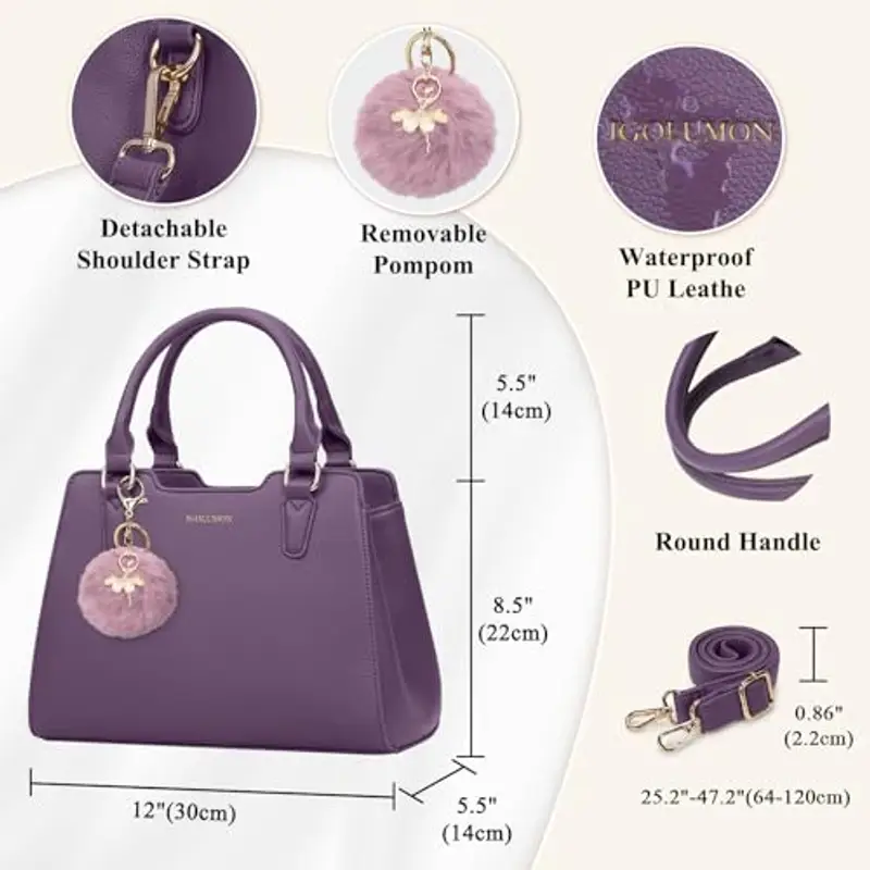 IGOLUMON Borsa Donna Borse in Pelle Borsa Mano Donna Grande Lavoro Tote Bag Università Tracolla Borsetta Tracolla Media Borsette a Spalla Firmate in Saldo Viola miniatura 3